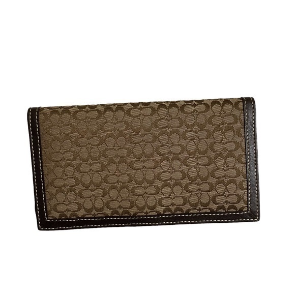 Coach brown signature mini checkbook slipcover wallet - Picture 1 of 5
